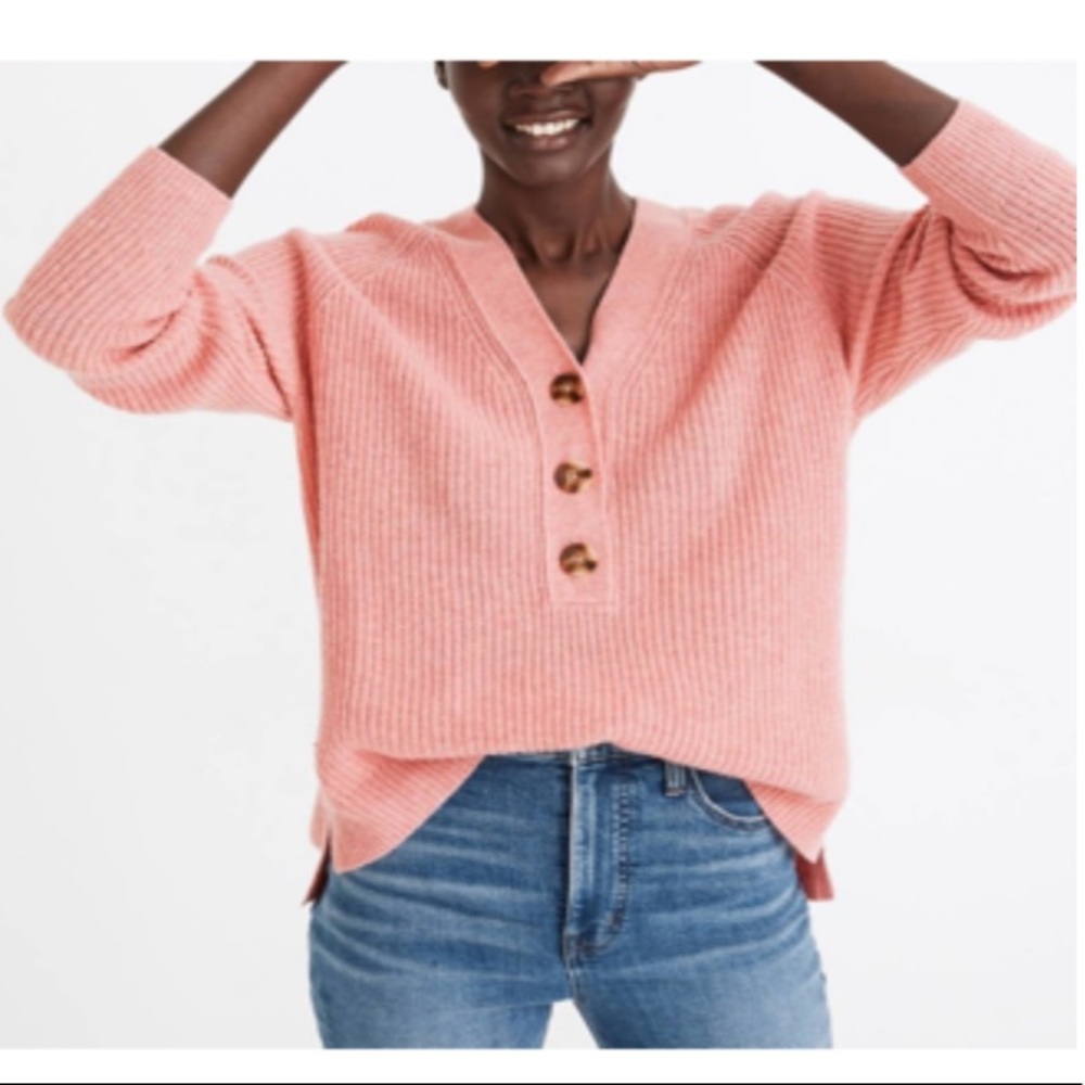 Madewell Lyle Rib Henley Sweater, pink, XS